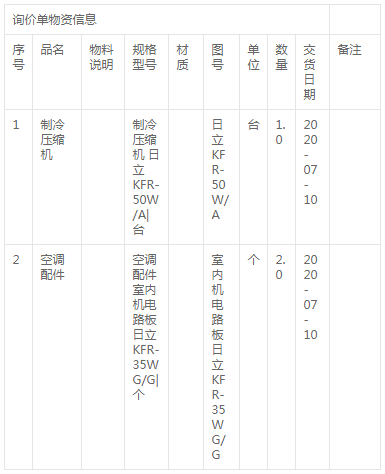 吳涇熱電2020年7月到2021年12月空調配件詢價公告